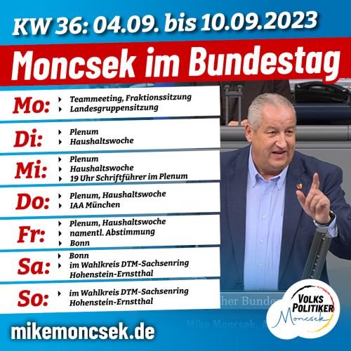 MONCSEK im Bundestag in der KW 36/2023 (04.09.-10.09.2023)