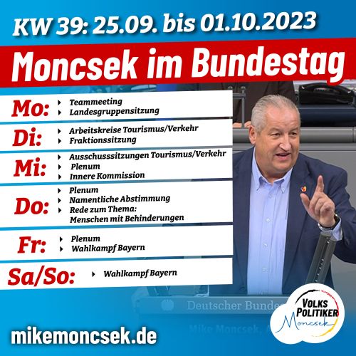 MONCSEK im Bundestag in der KW 39/2023 (25.09.-01.10.2023)