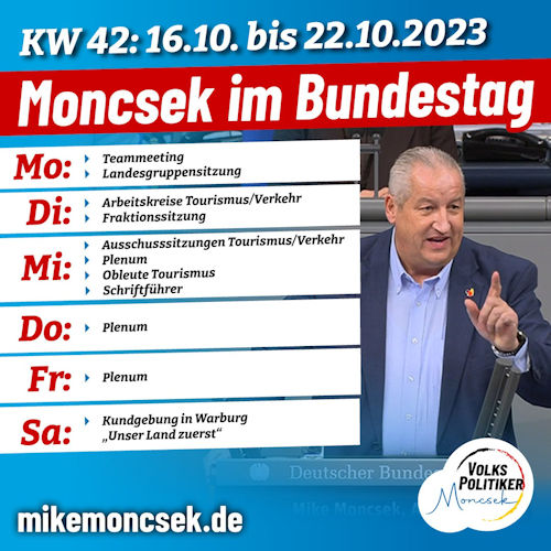 MONCSEK im Bundestag in der KW 42/2023 (25.09.-01.10.2023)