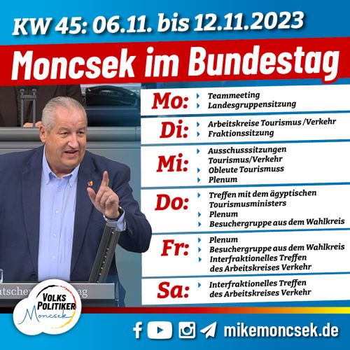 MONCSEK im Bundestag in der KW 45/2023 (06.11.-12.11.2023)